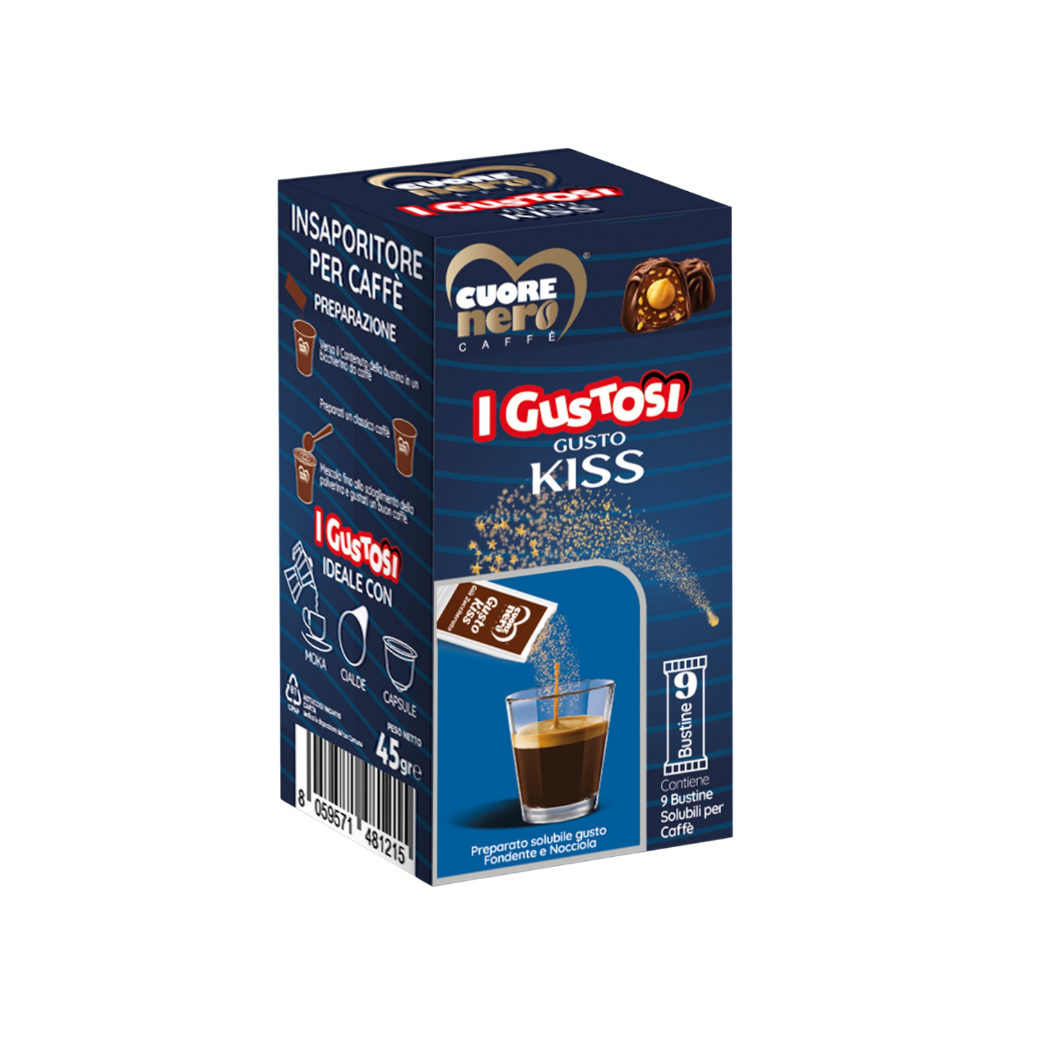 9 Bustine preparato solubile per caffè al gusto Kiss 45gr