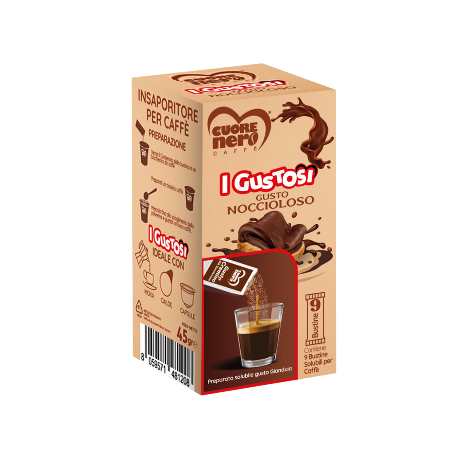 9 Bustine preparato solubile per caffè al gusto Noccioloso 45gr