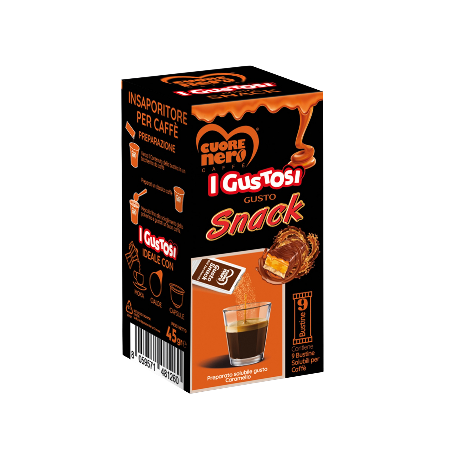 9 Bustine preparato solubile per caffè al gusto Snack 45gr