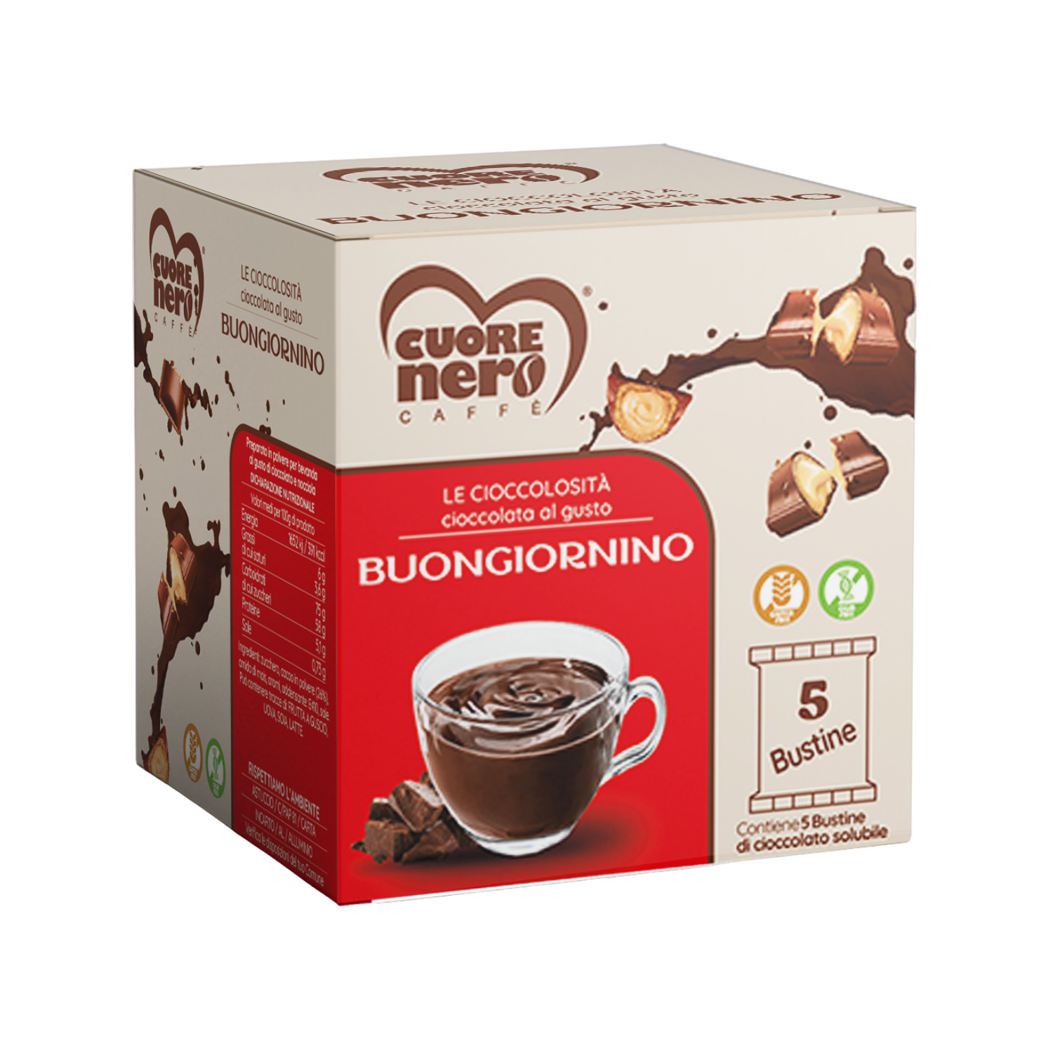 Cioccolata Solubile Buongiornino – 5 Bustine | Gusto Classico e Cremoso Cuore Nero