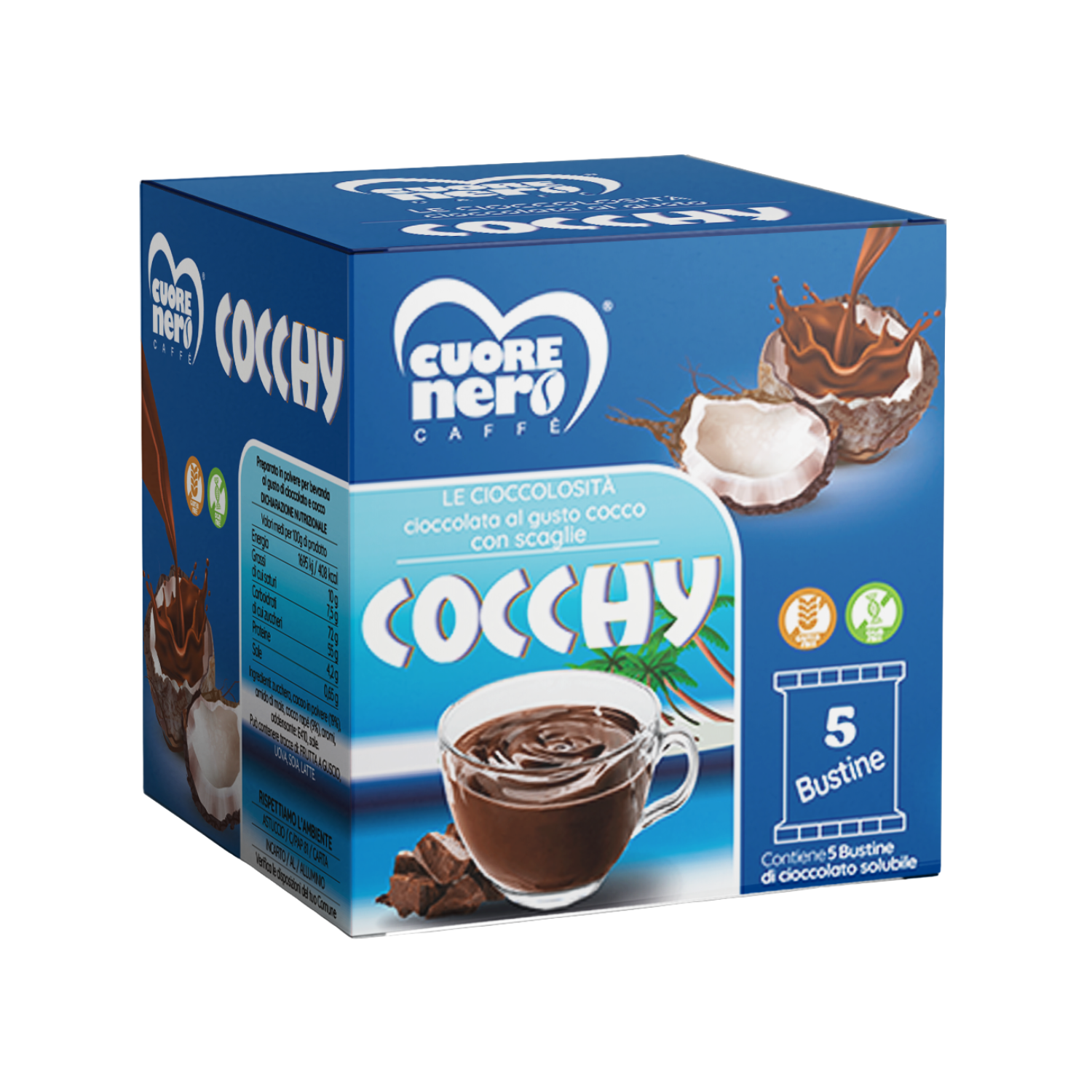 Cioccolata Solubile al Cocco COCCHY – 5 Bustine | Cremosa con Scaglie di Cocco