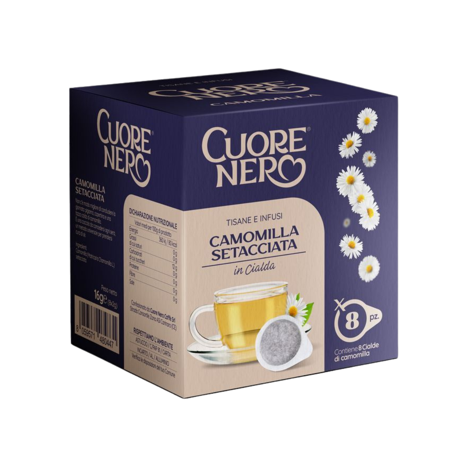 Camomilla Setacciata in Cialde – 8pz | Tisana Rilassante e Naturale Cuore Nero