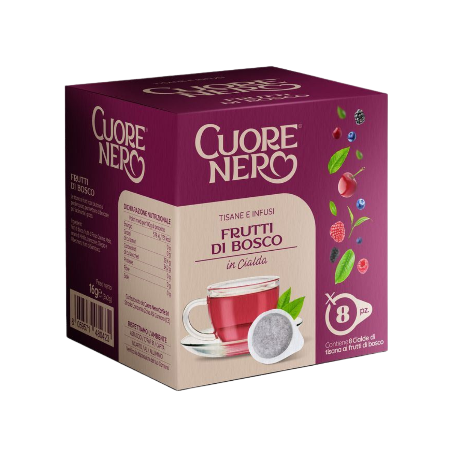 Tisana ai Frutti di Bosco in Cialde – 8pz | Infuso Fruttato e Profumato Cuore Nero