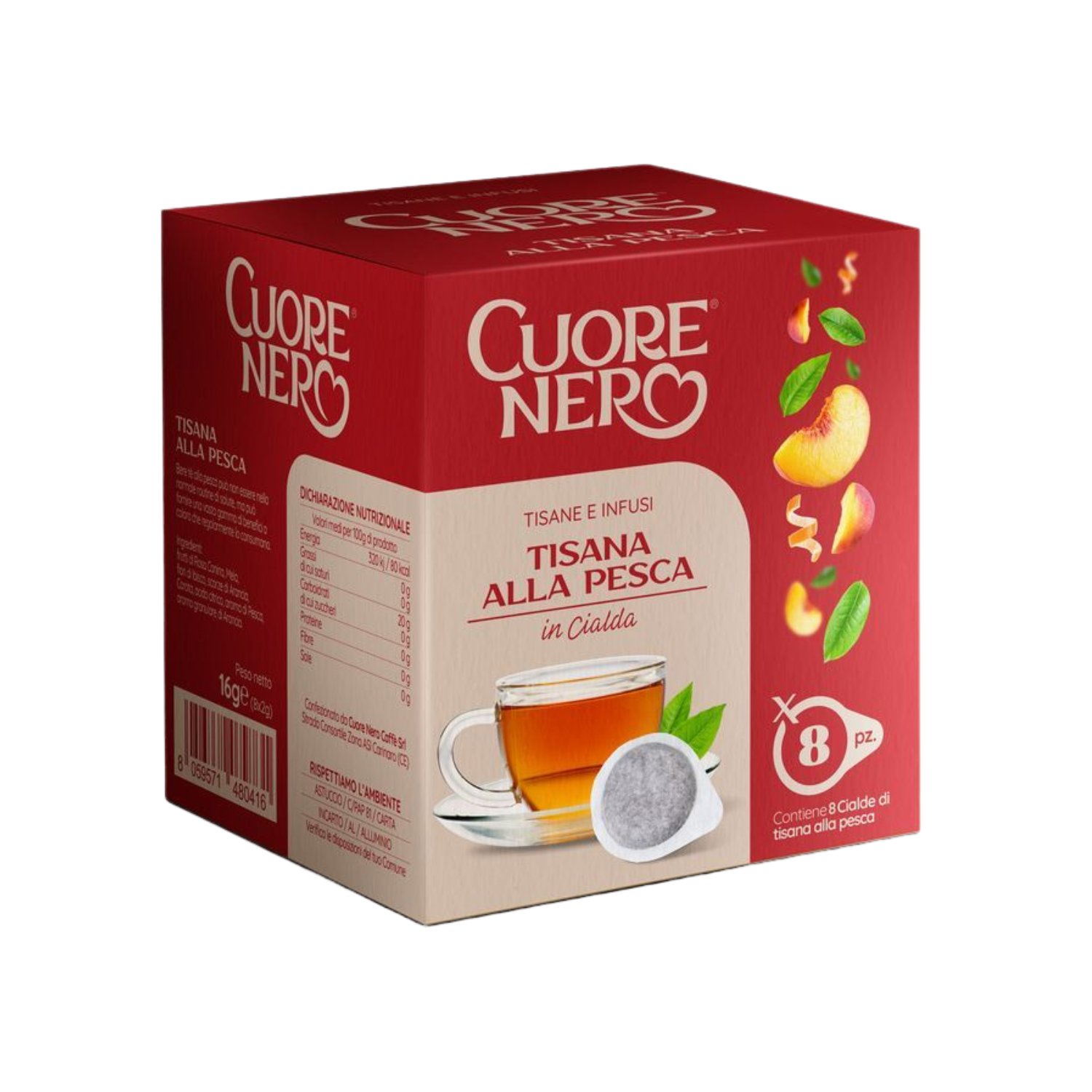 Tisana alla Pesca in Cialde – 8pz | Infuso Dolce e Profumato Cuore Nero