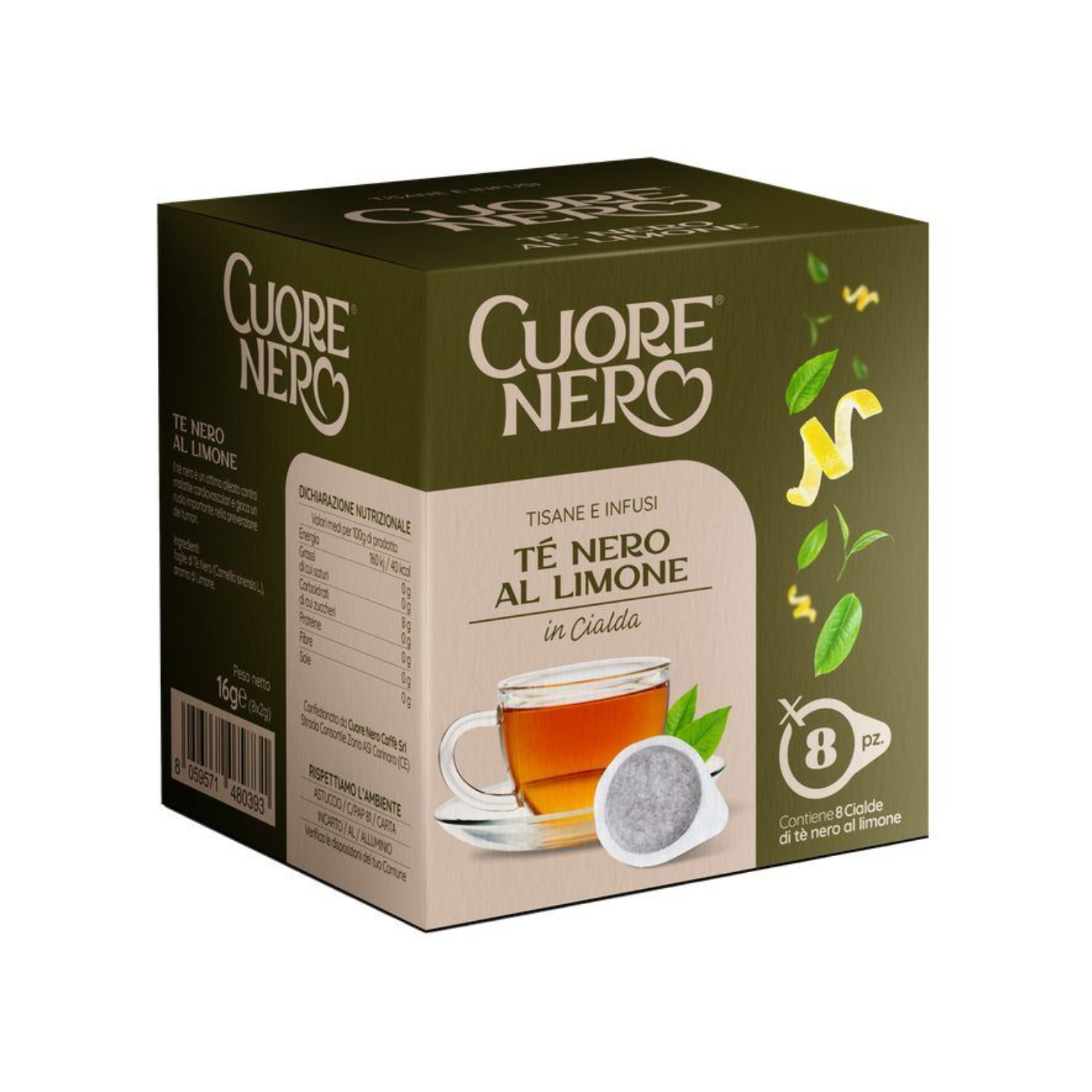 Tè Nero al Limone in Cialde – 8pz | Infuso Energizzante e Agrumato Cuore Nero