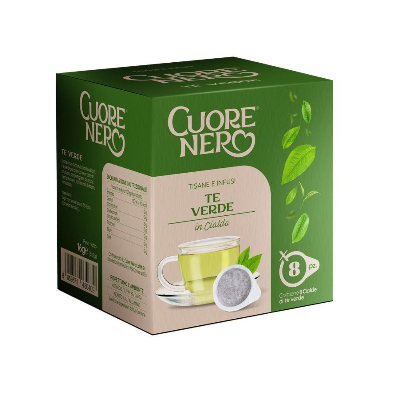 Tè Verde in Cialde – 8pz | Infuso Leggero e Antiossidante Cuore Nero