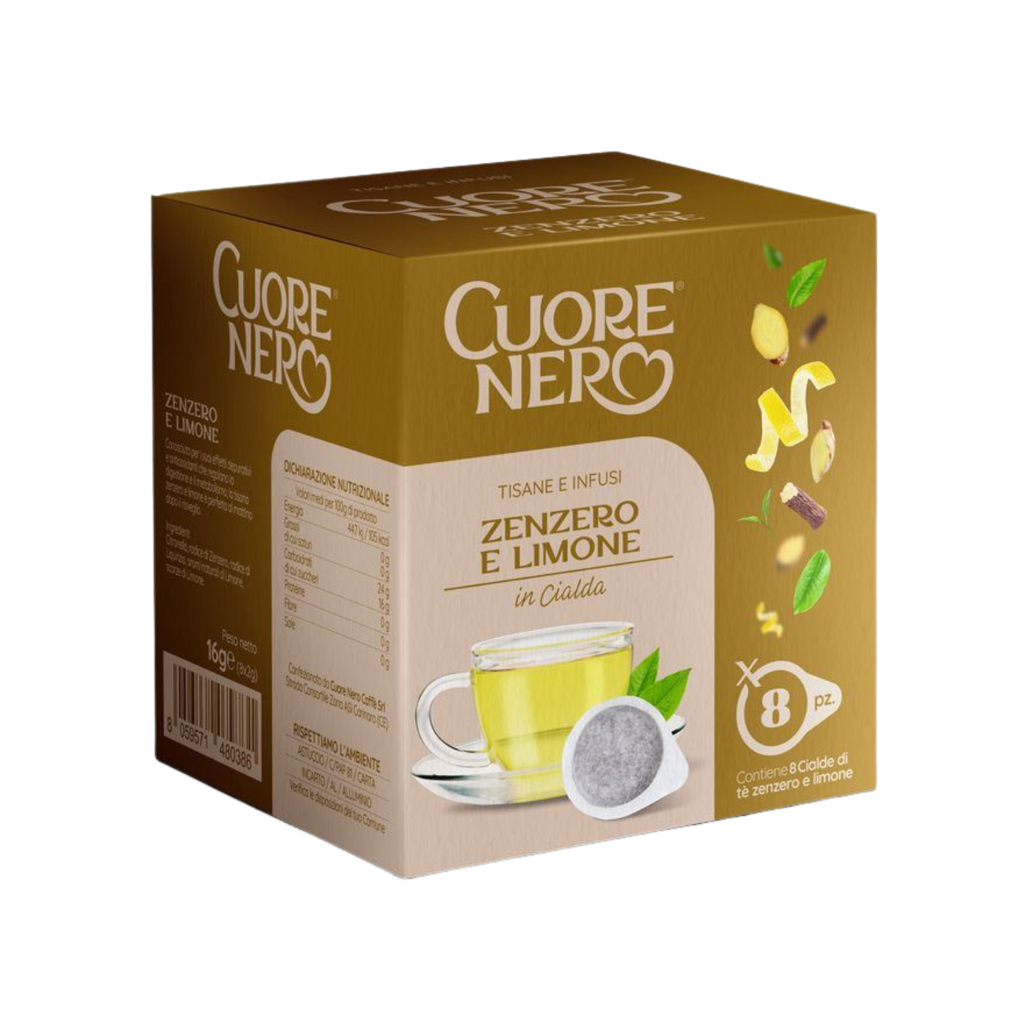 Tè Zenzero e Limone in Cialde – 8pz | Infuso Speziato e Rinfrescante Cuore Nero