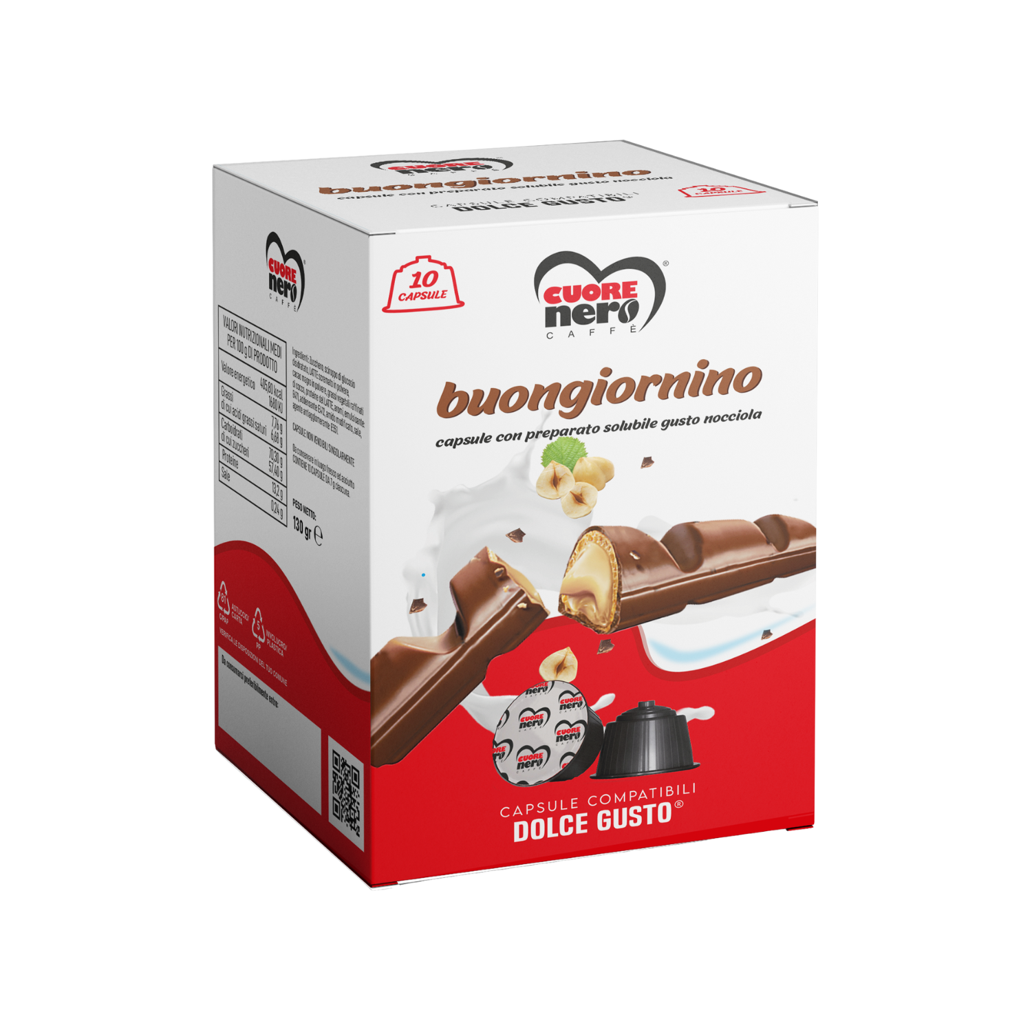 Buongiornino Cuore Nero – Capsule Compatibili Dolce Gusto | Gusto Nocciola Cremoso – 10 pz