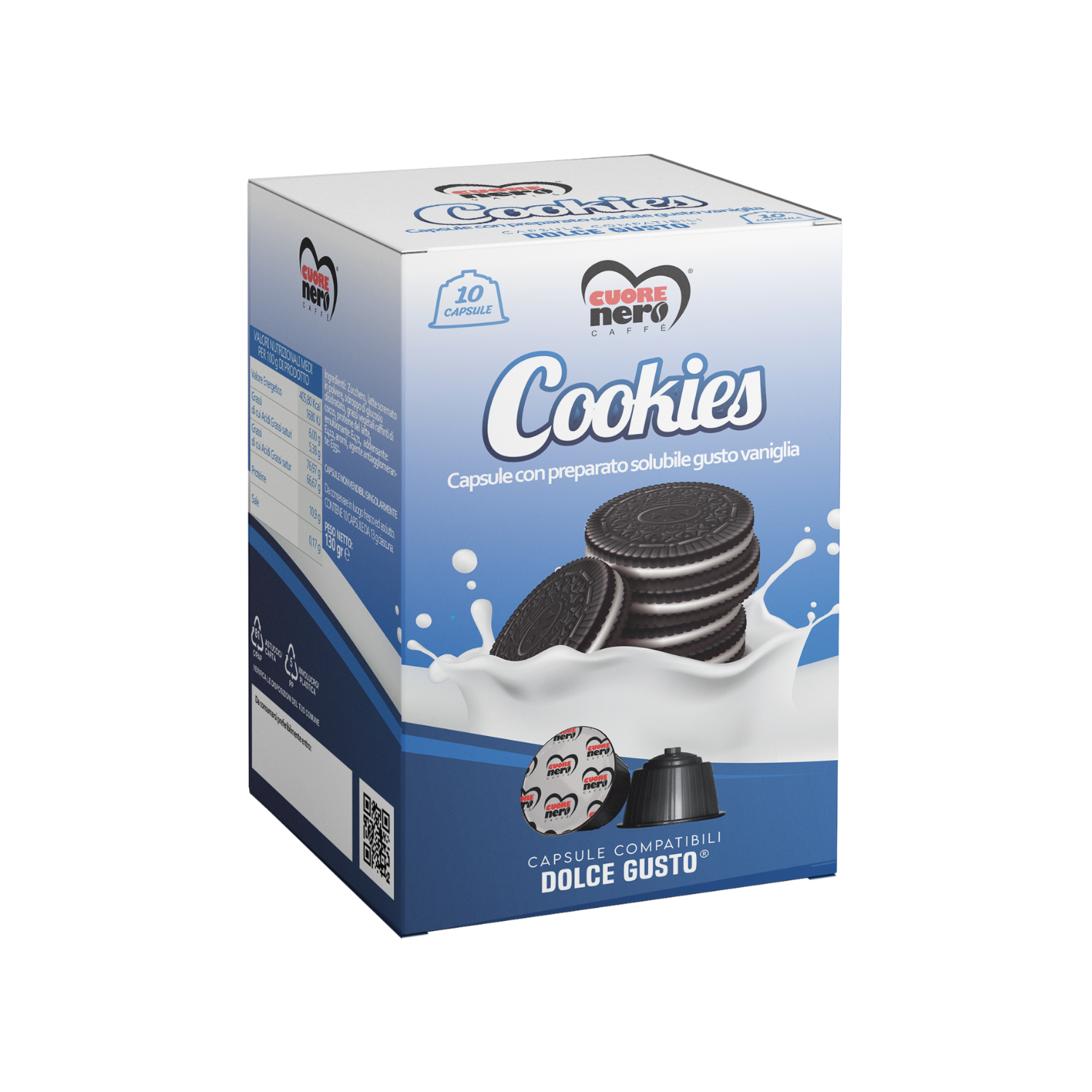 Cookies Cuore Nero – Capsule Dolce Gusto gusto vaniglia e biscotto – 10 pz