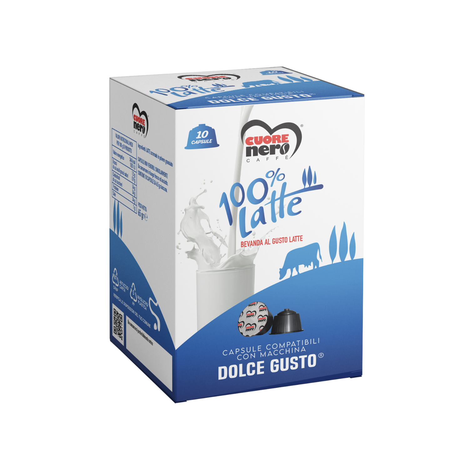 Latte 100% – Capsule Dolce Gusto Cuore Nero | Bevanda al Gusto Latte – 10 pz