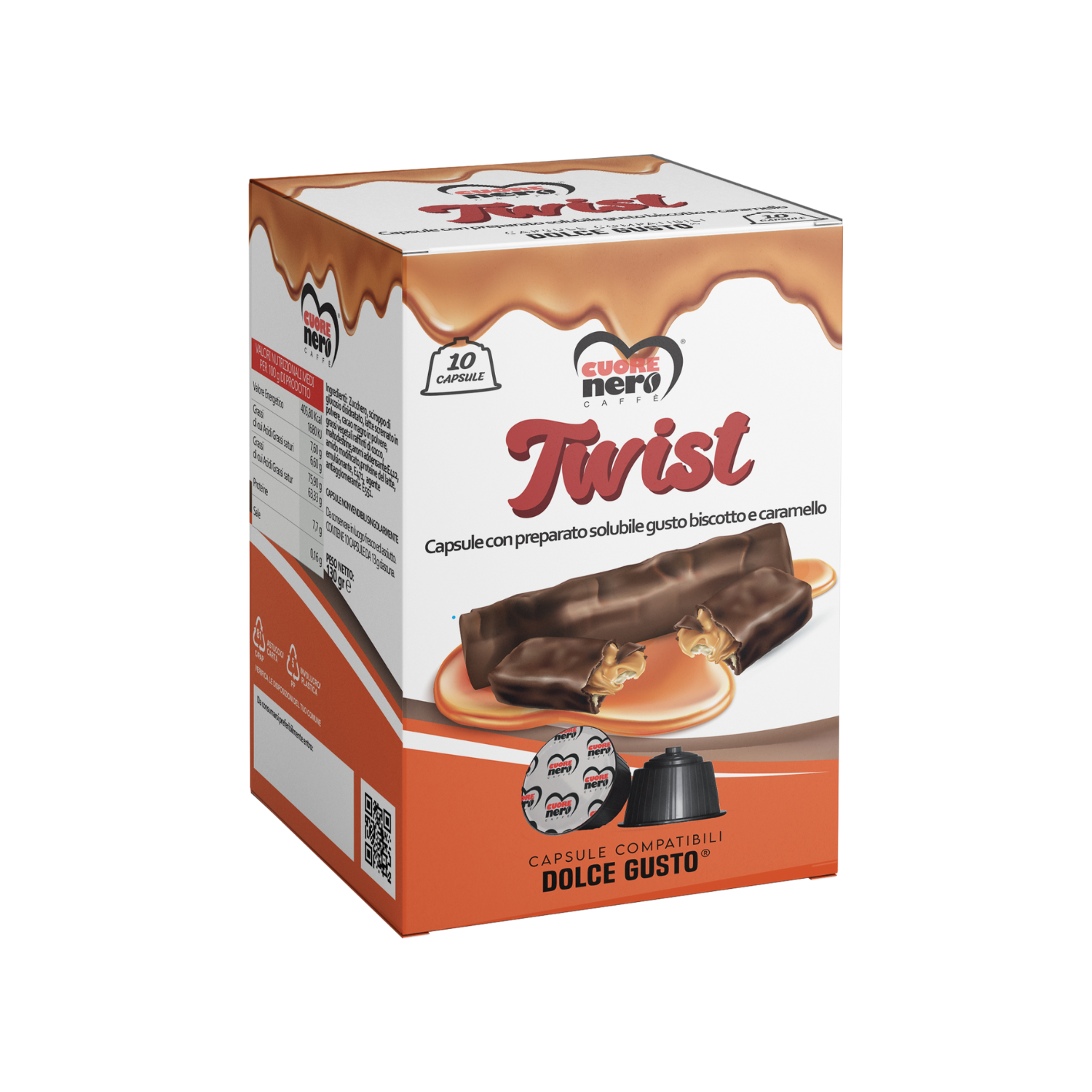 Twist Cuore Nero – Capsule Dolce Gusto gusto Biscotto e Caramello – 10 pz